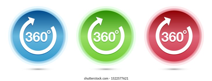 360 degrees rotate arrow icon isolated on glass round buttons set illustration