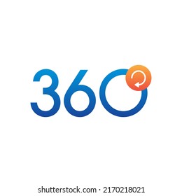 360 grados y símbolo de flecha giratoria. logotipo de gradiente azul marino de 360 grados