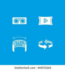 360 degrees rotation concept icons set. Arrows in the direction of rotation. Icons panoramic shooting. Tools for virtual reality. Flat style icon Vector.
