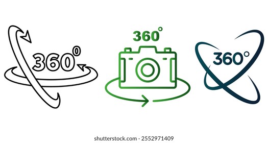 Conjunto de Ícones de Rotação de 360 Graus, Ilustração de Vetor Plano de Símbolo de Rotação