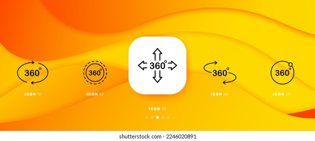 icono de 360 grados. Metaverse, realidad virtual, vr, flechas circulares, ar, aumentada, casco, ciberespacio. Concepto tecnológico. Escala de tiempo de infografía con 5 pasos. Icono de línea de vector para empresas
