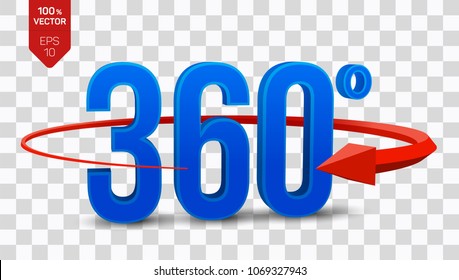 360 degrees sign. 3d isometric Angle 360 degrees view icon isolated on transparent background. Virtual reality. Geometry math symbol. Vector illustration.