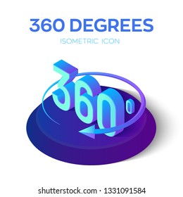 360 degrees sign. 3d isometric Angle 360 degrees view icon. Virtual reality. Geometry math symbol. Created For Mobile, Web, Decor, Print Products, Application. Vector illustration.