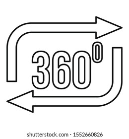 360 degrees simulation icon. Outline 360 degrees simulation vector icon for web design isolated on white background