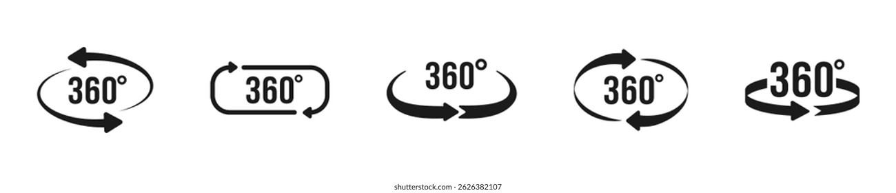 360 grados que giran el conjunto de iconos del Vector. Iconos de flecha colección de rotación completa