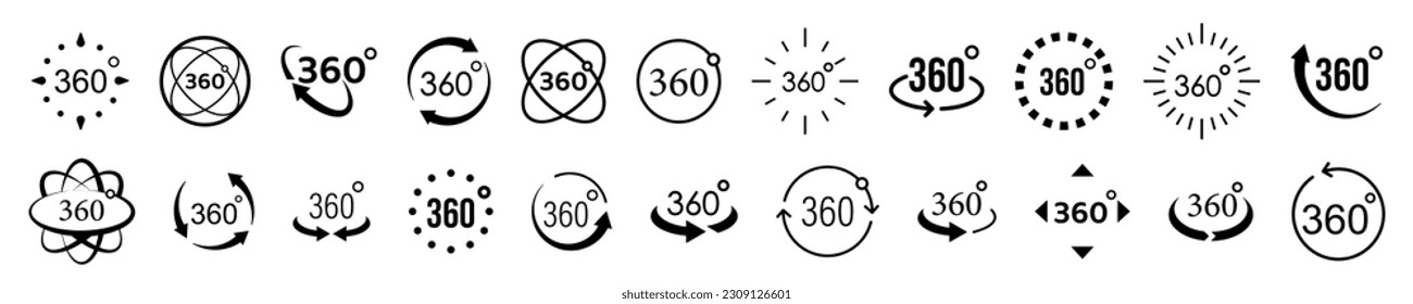 360 degrees vector icon set. Rotate symbol set. Vector illustration.