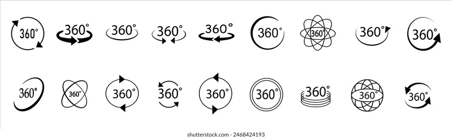 Conjunto de iconos de Vector de 360 grados. Signos redondos con flechas de rotación a 360 grados.Ilustración vectorial.	
