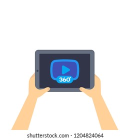 360 degrees video player icon on tablet screen