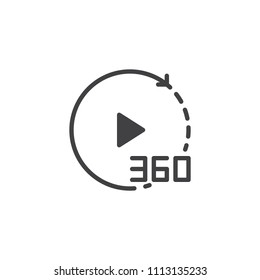 360 degrees video vector icon. filled flat sign for mobile concept and web design. Play button with rotate arrow simple solid icon. Symbol, logo illustration. Pixel perfect vector graphics