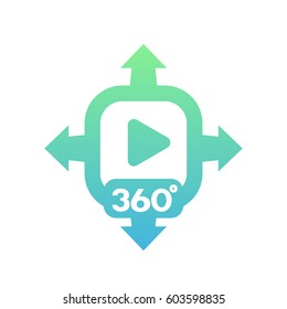 360 degrees video vector icon on white