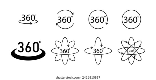360 degrees view. 360 degree panorama view. 360 degree vector icons