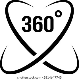 360 Degrees View Icon. Panoramic Rotation, Virtual Reality Tour, and Full Angle Simulation Symbol