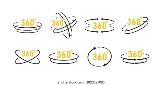 360 degrees view icon set. Logo design for video, panoramic images and virtual reality. Vector illustration.