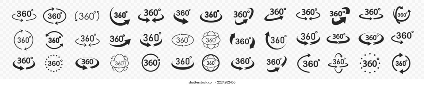 360 degrees view icon set. Rotation or panoramas 