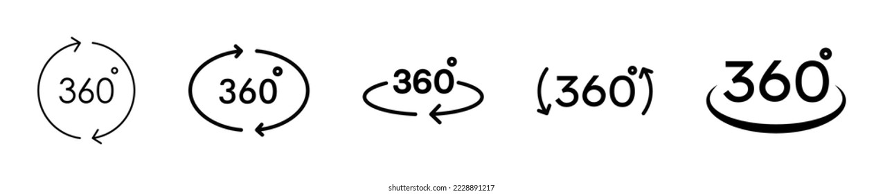 360 degrees view icon set. Rotation or panoramas to 360 degrees icon