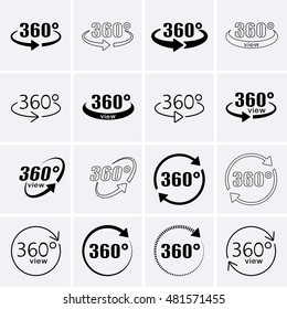 360 Degrees View Icons. Rotate icons. Vector set