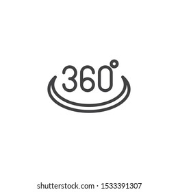 360 degrees view line icon. Panoramic view linear style sign for mobile concept and web design. 360 rotation sign outline vector icon. VR technology symbol, logo illustration. Vector graphics