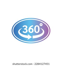 360 degrees view loop vector icon. Three hundred sixty neon electric and proton purple gradient sticker label.
