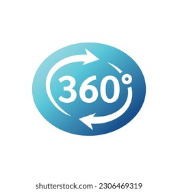 360 degrees view loop vector icon. Three hundred sixty neon electric and proton purple gradient sticker label.