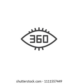 360 degrees view outline icon. linear style sign for mobile concept and web design. 360 eye simple line vector icon. Symbol, logo illustration. Pixel perfect vector graphics