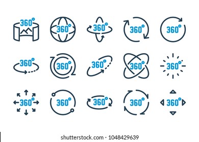360 Degrees View related line icon set. Vector illustration.