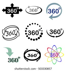 360 Degrees View. Set of Vector Icons for Panoramic Images