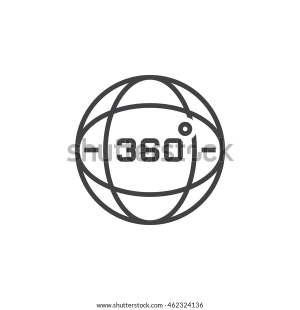 360度のビュー記号 地球儀の線のアイコン アウトラインベクター画像ロゴイラスト 白い背景に線形の絵文字 のベクター画像素材 ロイヤリティフリー
