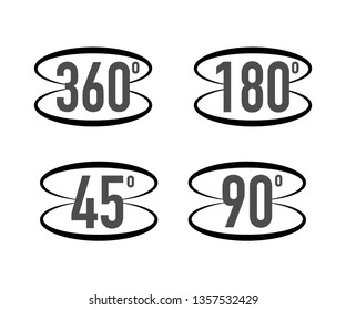 360 degrees view sign icon. Signs with arrows to indicate the rotation or panoramas to 360 degrees. Vector stock illustration.