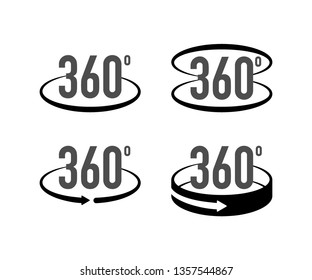 360 degrees view sign icon. Signs with arrows to indicate the rotation or panoramas to 360 degrees. Vector stock illustration.