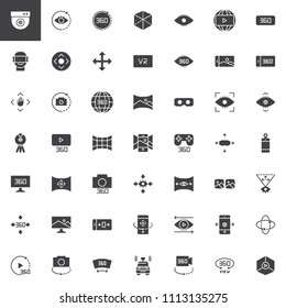 360 degrees view vector icons set, modern solid symbol collection, filled style pictogram pack. Signs, logo illustration. Set includes icons as Cctv camera, axis, vr glasses, virtual reality, Panorama