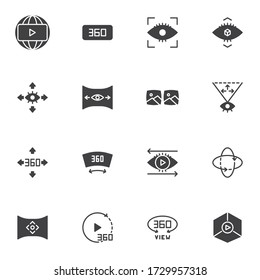 360 Degrees View vector icons set, modern solid symbol collection, filled style pictogram pack. Signs, logo illustration. Set includes icons as panoramic view, 3D dimension resolution, full rotation
