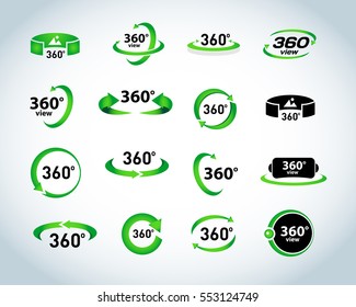 360 Degrees View Vector Icons set. Virtual reality icons. Isolated vector illustrations.