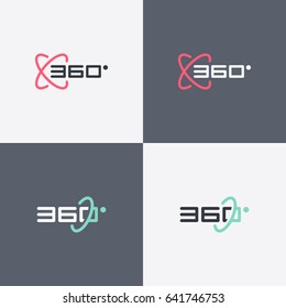 360 degrees view vector icons for virtual reality, video and panoramic images