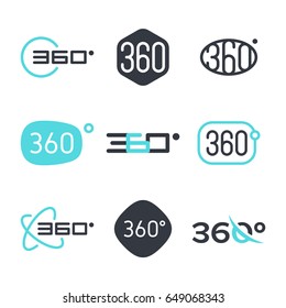 360 Degrees View Vector Icons For Virtual Reality, Video And Panoramic Images