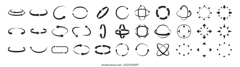 360 Degrees View Vector set.  Round signs with arrows rotation to 360 degrees. Virtual reality icons. Vector illustration isolated on transparent background