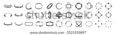 360 Degrees View Vector set.  Round signs with arrows rotation to 360 degrees. Virtual reality icons. Vector illustration isolated on transparent background