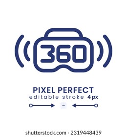 360 live streaming linear desktop icon. Broadcast device. VR technology. Virtual reality. Pixel perfect, outline 4px. GUI, UX design. Isolated user interface element for website. Editable stroke