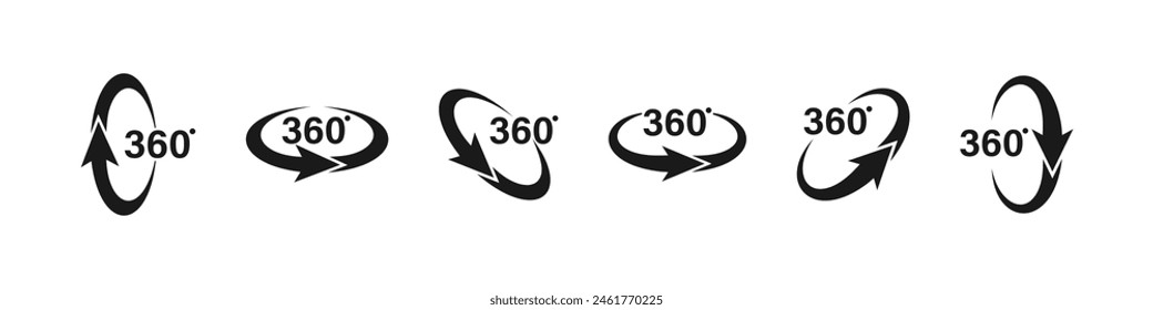 Logo de 360. Conjunto de iconos de 360 grados. Vistas de 360 grados. Vector.
