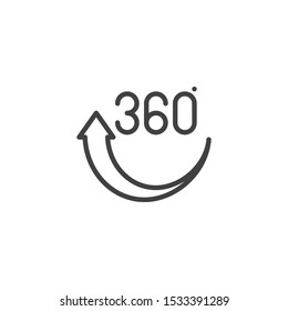 360 rotation arrow line icon. Panoramic view linear style sign for mobile concept and web design. 360 Degree View outline vector icon. VR technology symbol, logo illustration. Vector graphics