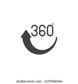 360 rotation arrow vector icon. Panoramic view filled flat sign for mobile concept and web design. 360 Degree View glyph icon. VR technology symbol, logo illustration. Vector graphics
