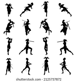 360 rotation lady demon silhouette with katana