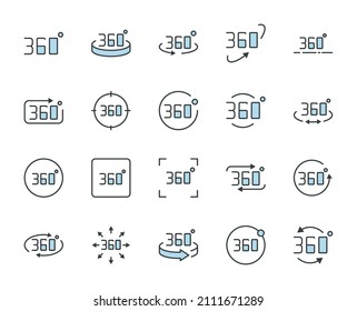 360 ajustar iconos de línea en diseño plano con elementos para el diseño de sitios web y aplicaciones móviles.  Colección de un logotipo y un símbolo infográfico moderno. pictograma de línea de vector web