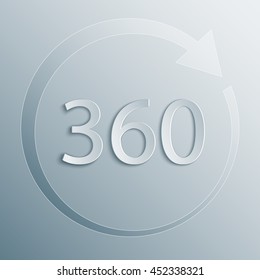 360 sign. Geometry math symbol. Full rotation. Modern 3d, paper and origami icon with shadow effect.