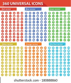 360 Universal Website Icons,6 Colors,vector