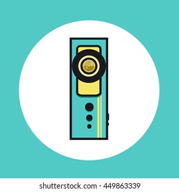 360 video camera icon in flat line design. Vector illustration on isolated background