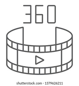 360 video thin line icon, rotation and view, panoramic video sign, vector graphics, a linear pattern on a white background, eps 10.