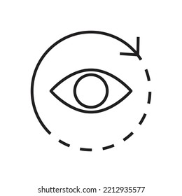 360 Ansicht Symbol Design. Menschenauge mit Drehpfeil-Symbol. einzeln auf weißem Hintergrund. Vektorgrafik