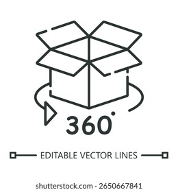 360 view icon. 360 view icon showing an open box with a 360 degree view for custom designs, ideal for product presentations and packaging mockups.