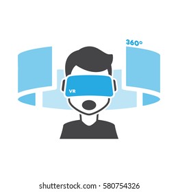 360 virtual reality man, icon and symbol black and blue