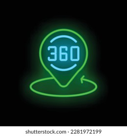 360 vr icon outline vector. Virtual travel. Reality summer neon color isolated on black